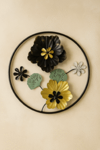 Luxury Floral Metal Wall Frame – 18" Round | Black & Gold Finish