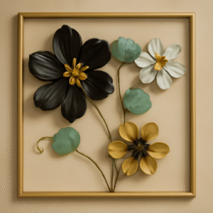 Botanical Harmony Metal Frame – 18" x 18" | Matte Black & Gold Wall Art