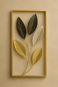 Metal Leaf Wall Art – 24x12" | Gold, Black & Silver Cutout Design